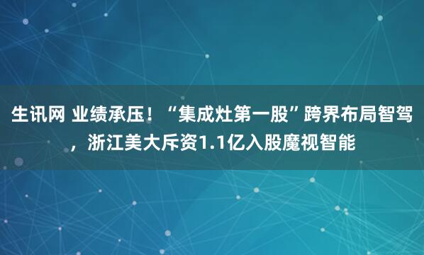 生讯网 业绩承压！“集成灶第一股”跨界布局智驾，浙江美大斥资1.1亿入股魔视智能